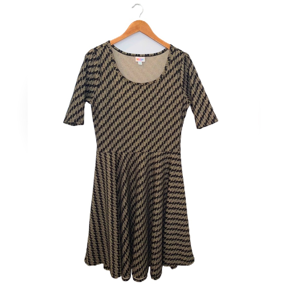 Lularoe Black and Metallic Gold Nicole Dress Size 2XL